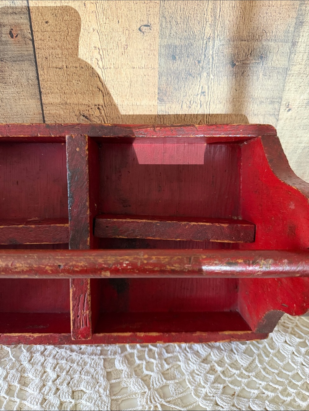 VTG primitive red wooden tool box or utility caddy - Picture 6 of 14
